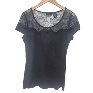 New York & Company Black Lace Short Sleeve Top Goth Alt Size Medium